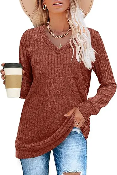 SAMPEEL V Neck Tunic Sweater